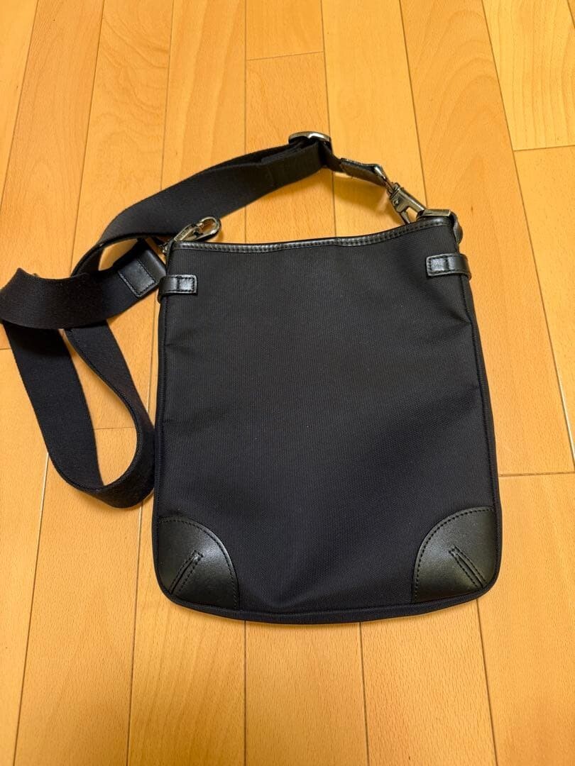Burberry Black Label Nylon Leather Check Crossbody Shoulder Bag Men Black