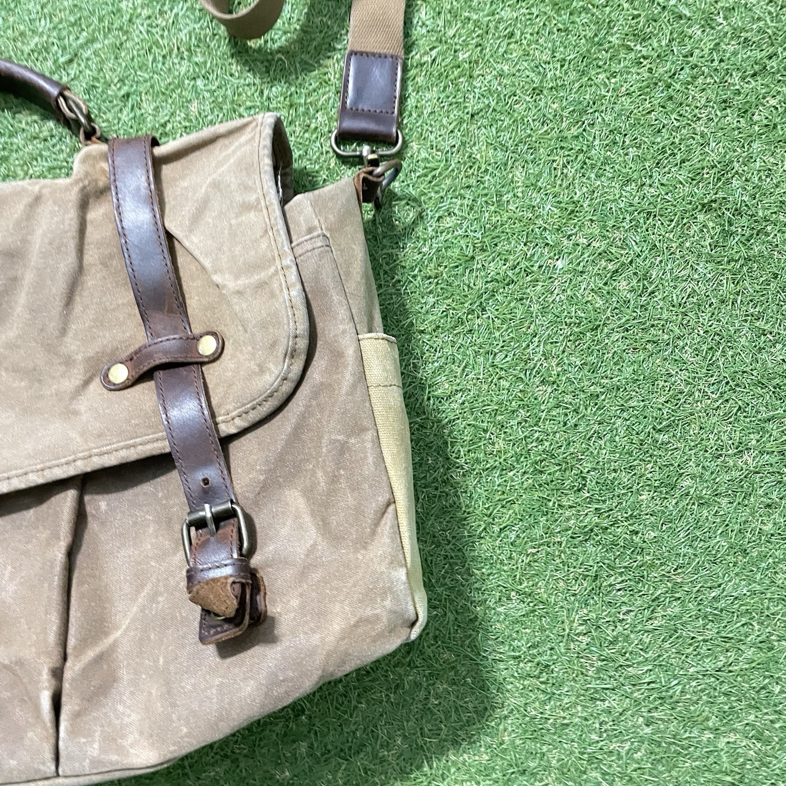 Newhey Messenger Bag Leather Canvas Laptop Retro Professional Shoulder Strap