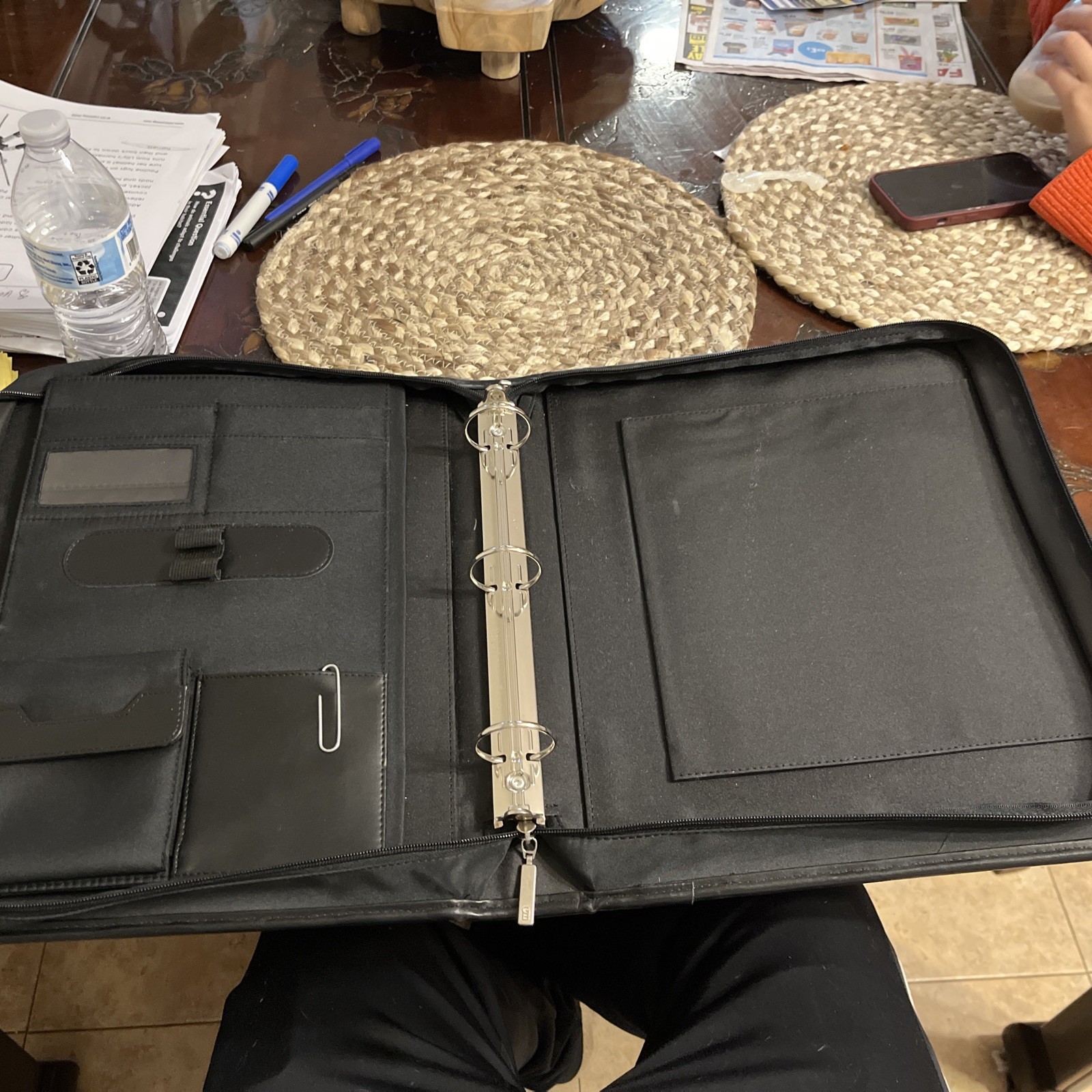 Black Leather Lock Briefcase With Straps