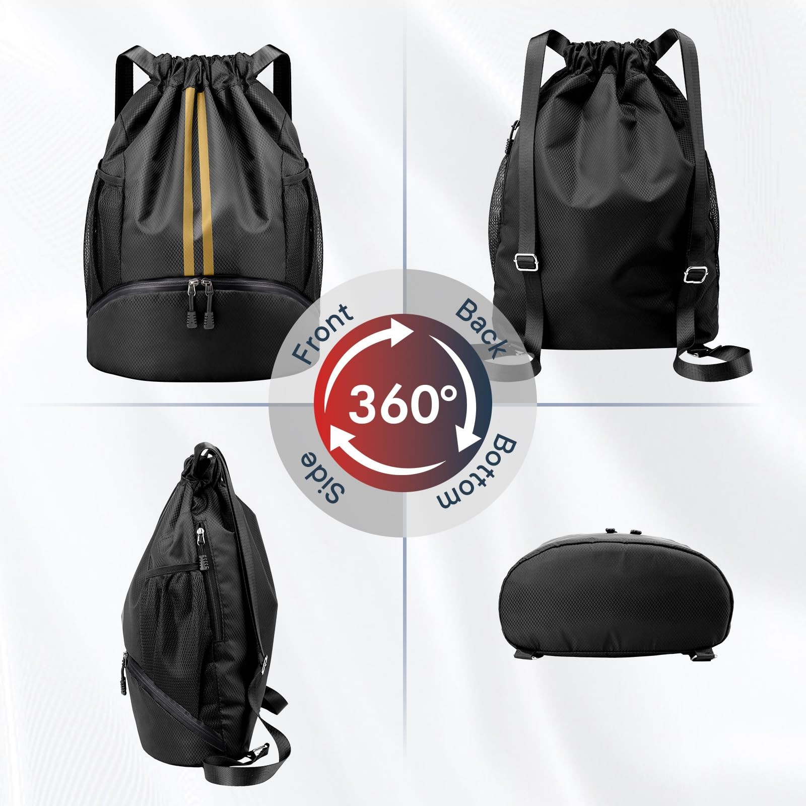 Drawstring Backpack 12.5×18.5in Water-Resistant Gym Bag for Soccer, Swim