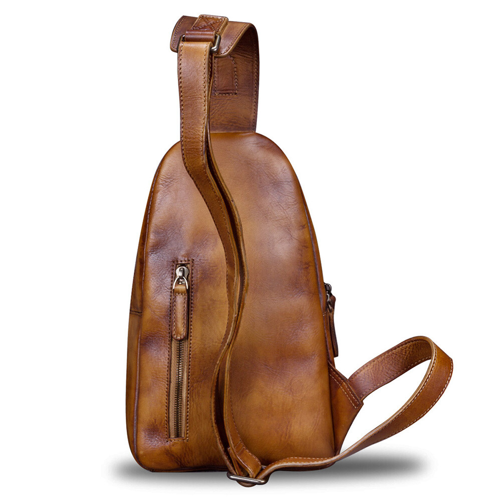 Genuine Leather Sling Bag Men Wome Retro Leather Crossbody Bag Chest Sling Purse