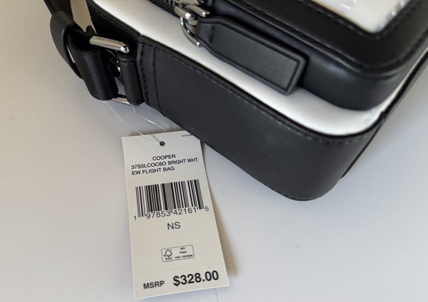 MICHAEL KORS COOPER EAST WEST CROSSBODY FLIGHT BAG MK EMBOSSED BRIGHT WHITE
