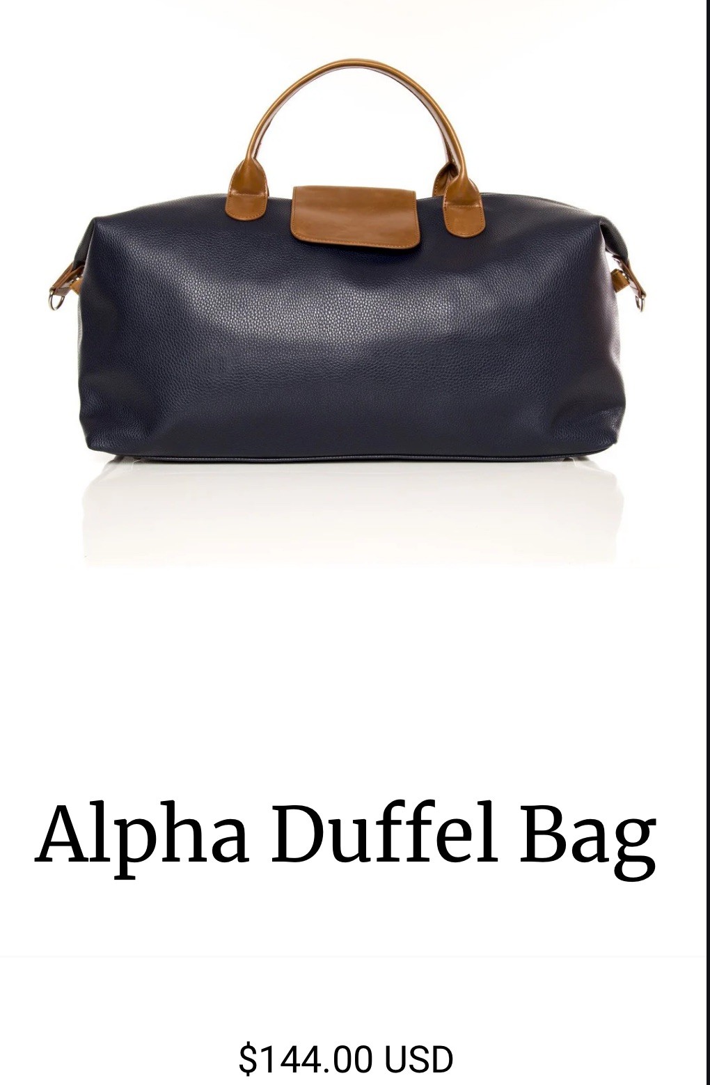 Brouk & Co Alpha Duffle Weekender Bag Vegan Pebbled Leather Navy Blue Brown Trim