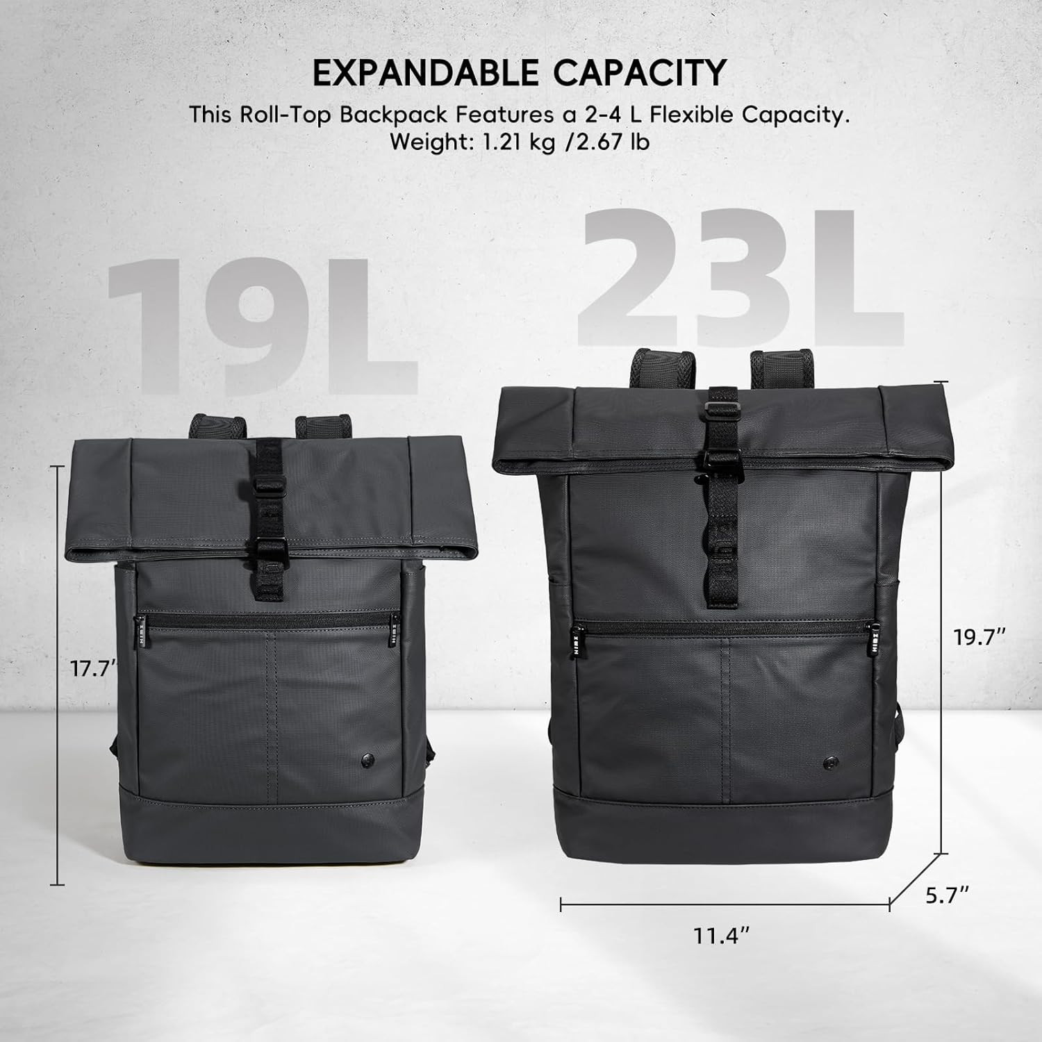 Rolltop Backpack for Adults, Water Resistant Expandable Daypack with Dedicated C