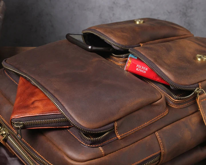 Classic Handmade Full Grain Leather Business Backpack Travel Laptop Rucksack