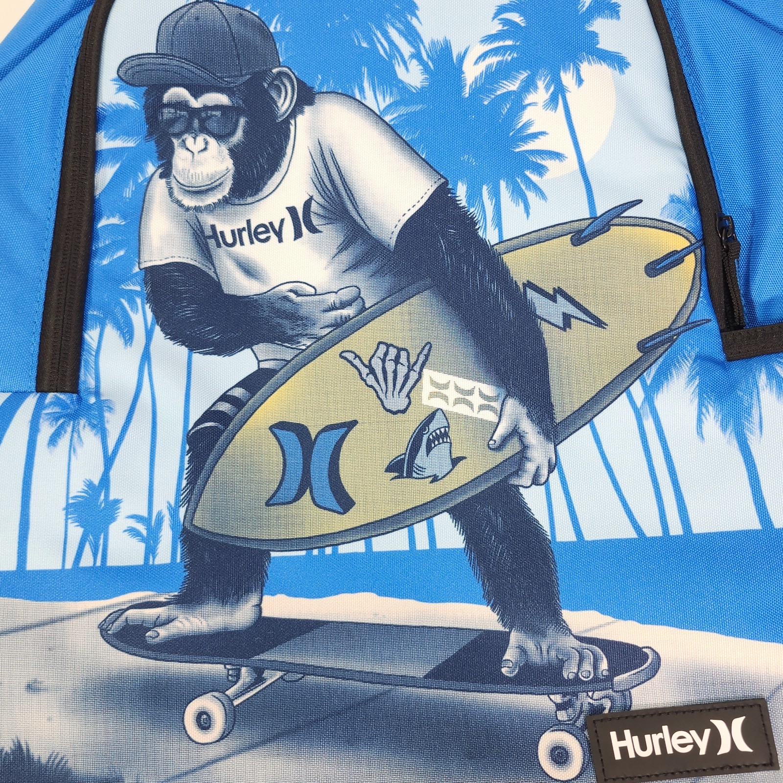 Hurley Backpack Skateboard Surfboard Monkey Blue 15″ Laptop Sleeve Tavel Bag NWT