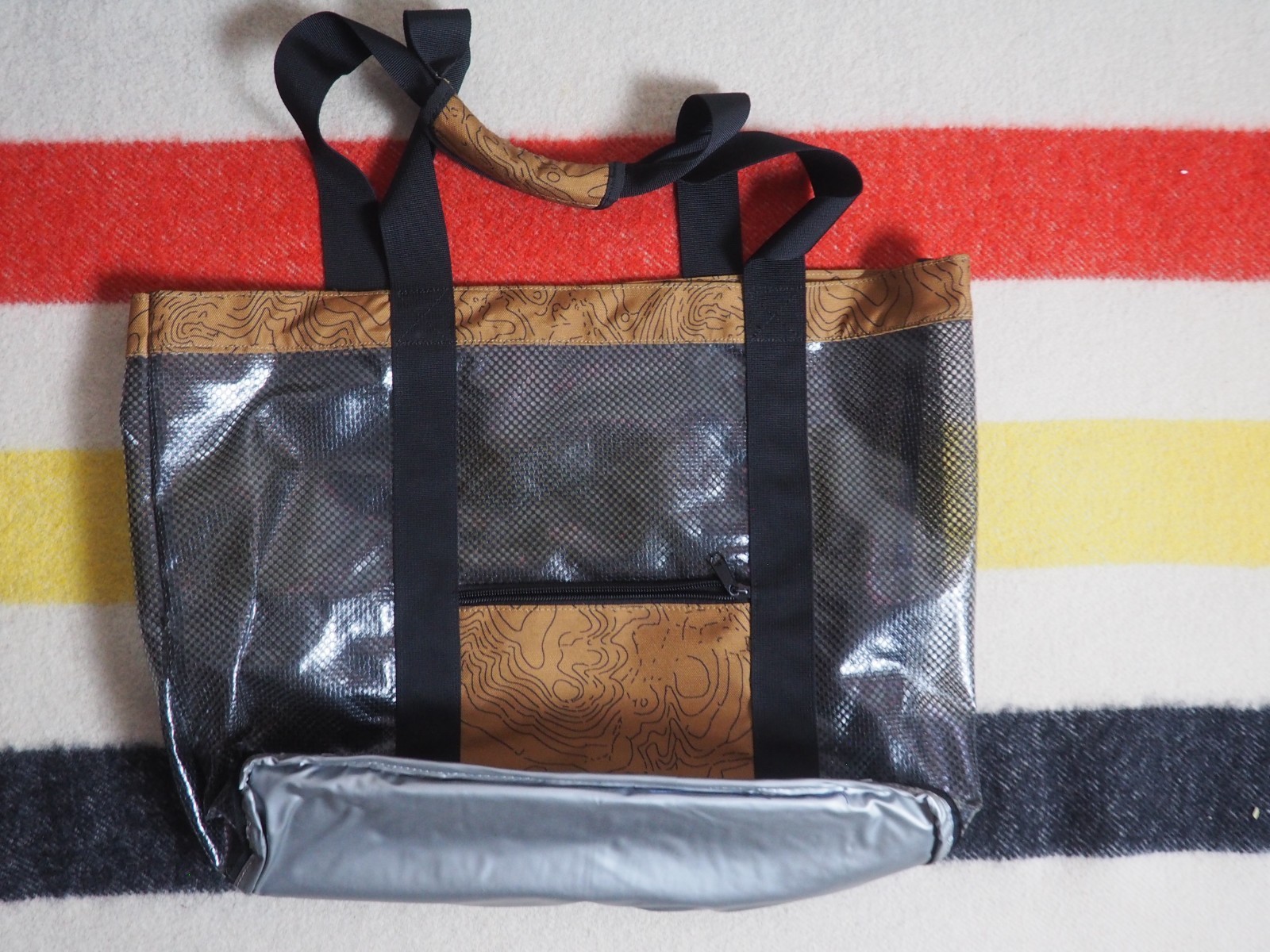 Kavu Seattle Topo Brown Black Outdoor Camp Hike Strap Tote Bag Logo 15×20