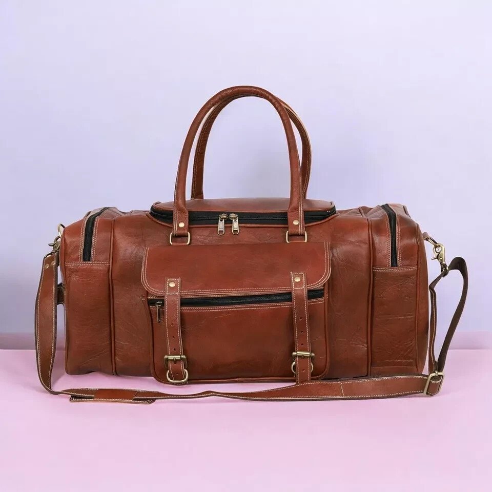 Leather Duffel Bag for Men and Women Grain Leather Travel Best Christmas Gift