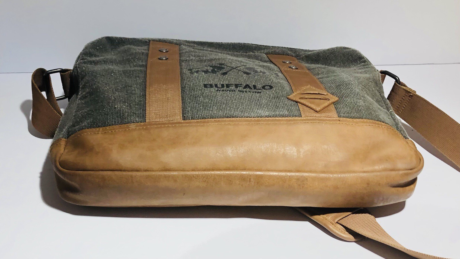 Buffalo David Bitton Messenger Laptop Tote Bag Canvas Leather Gray & Brown