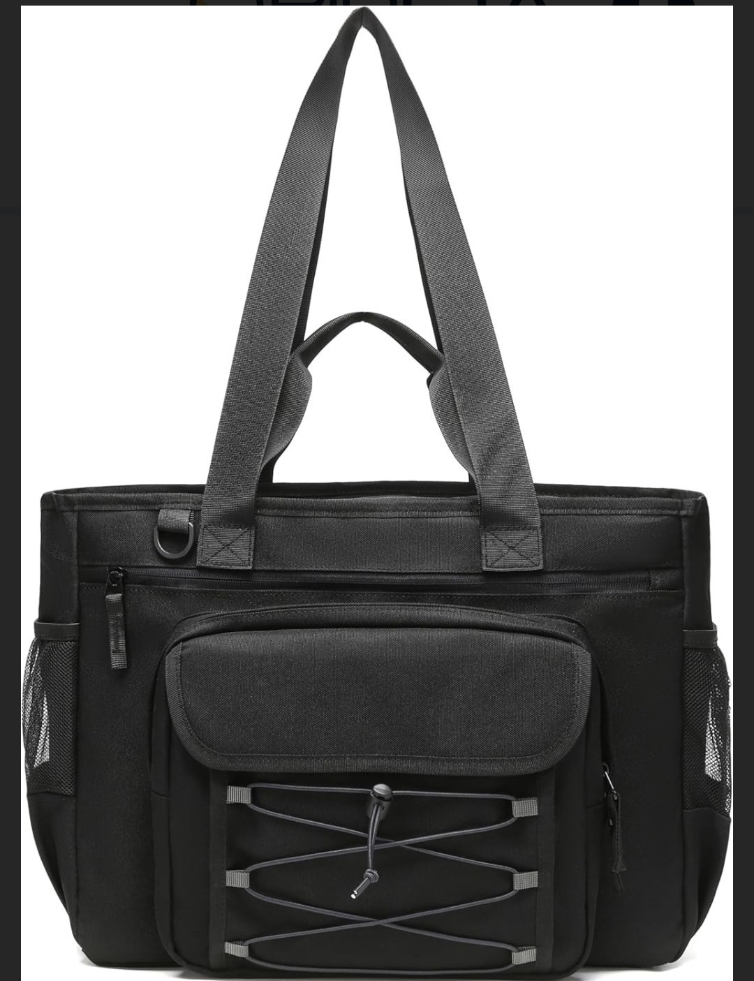 Black Large Zip Laptop Tote w/ Padded 15.6 in Sleeve, Pockets