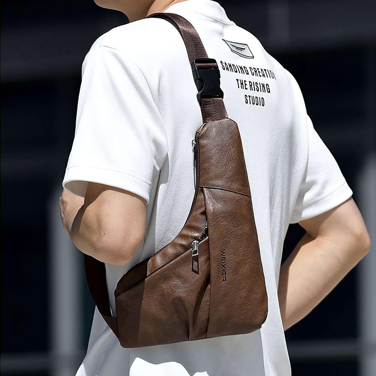 Fashion PU Leather Sling Chest Bag for Men, Waterproof Crossbody Shoulder Bag