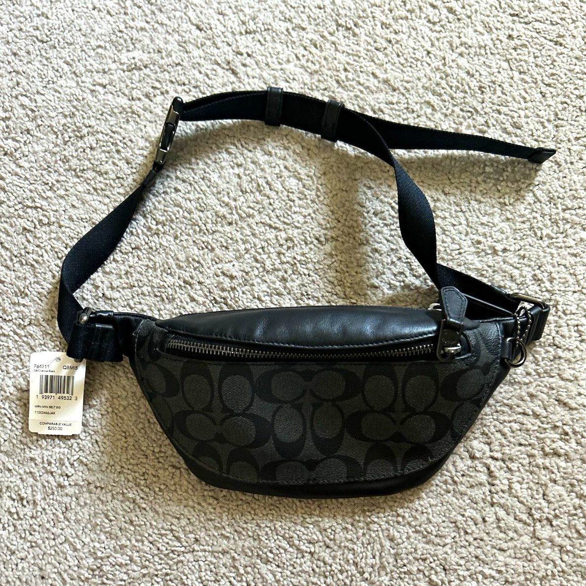 Coach Signature Logo Belt Bag Fanny Pack Zip + Adjustable Strap Black Gray