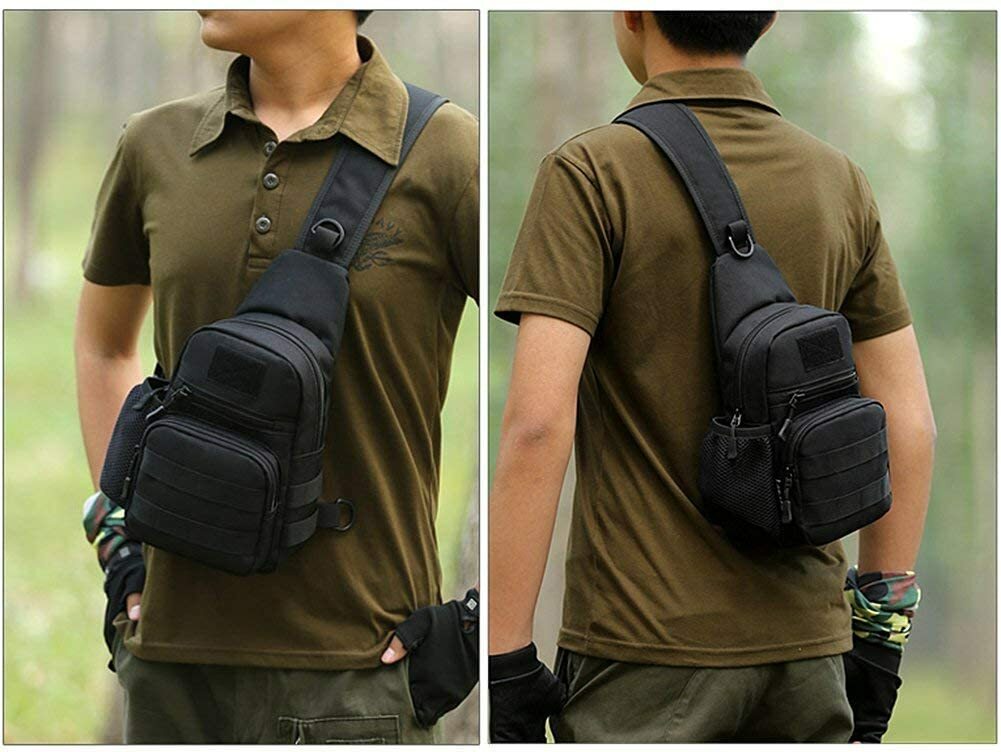 Tactical Sling Chest Pack Military Molle Backpack with Water Bottle Holder Pouch