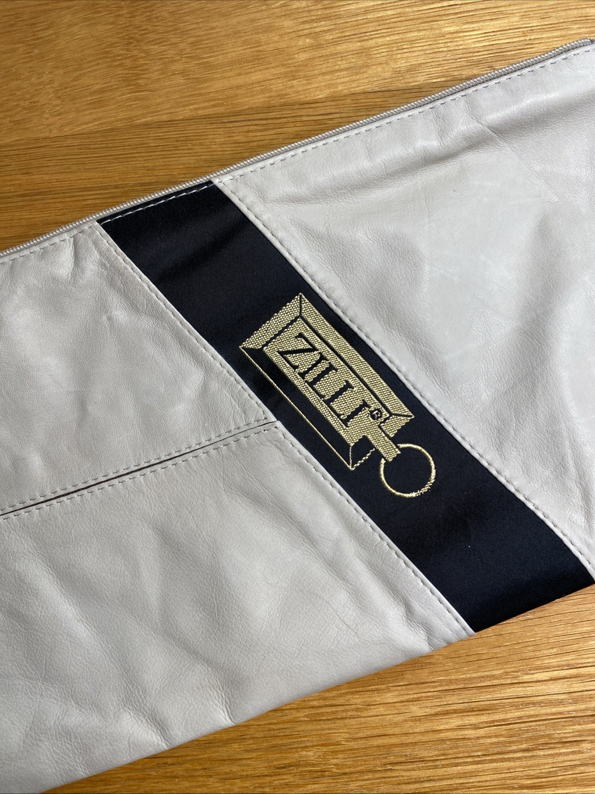 ZILLI LEATHER Zippered POUCH / BAG with gold Zilli logo, 12.5 inches long