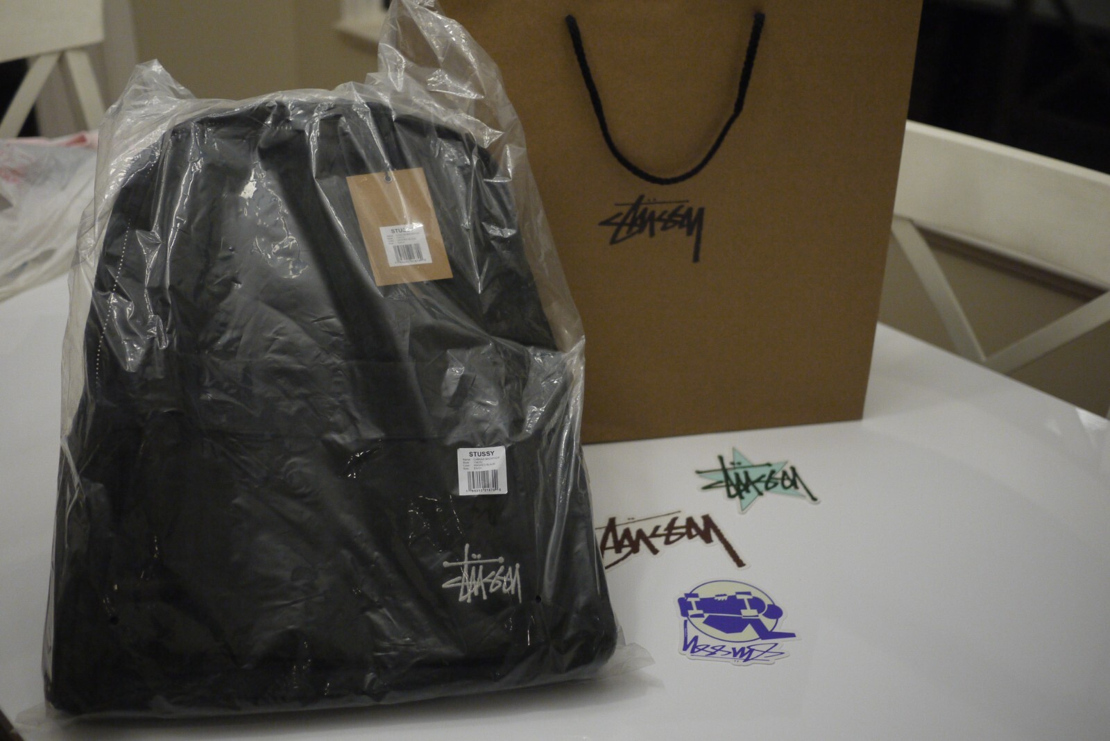 Stussy canvas backpack washed black bag Bonus Stussy Stickers and paper bag
