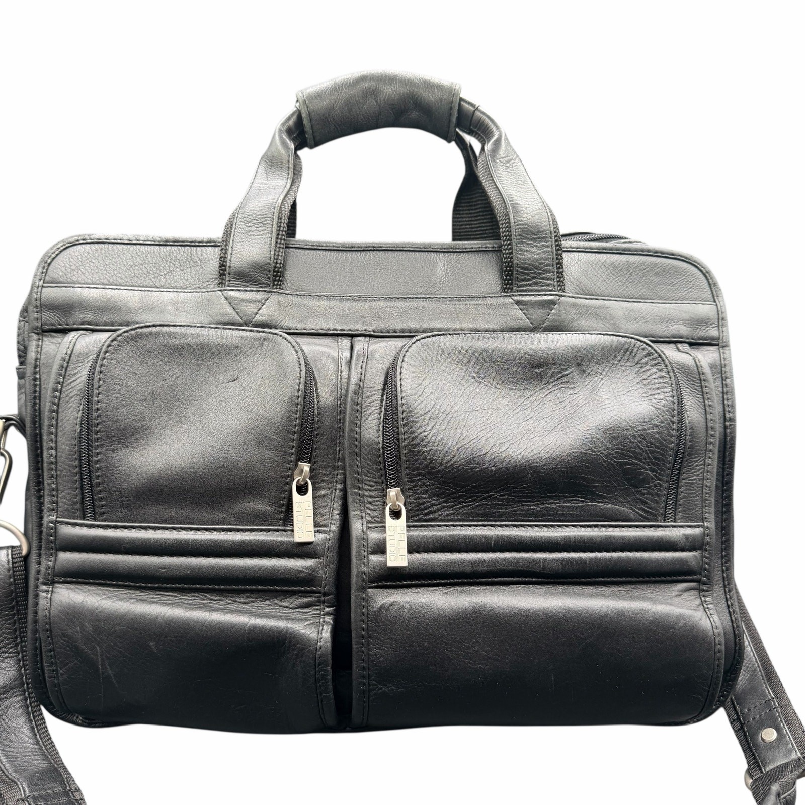 Wilsons Leather Pelle Studio Black Laptop Briefcase Bag