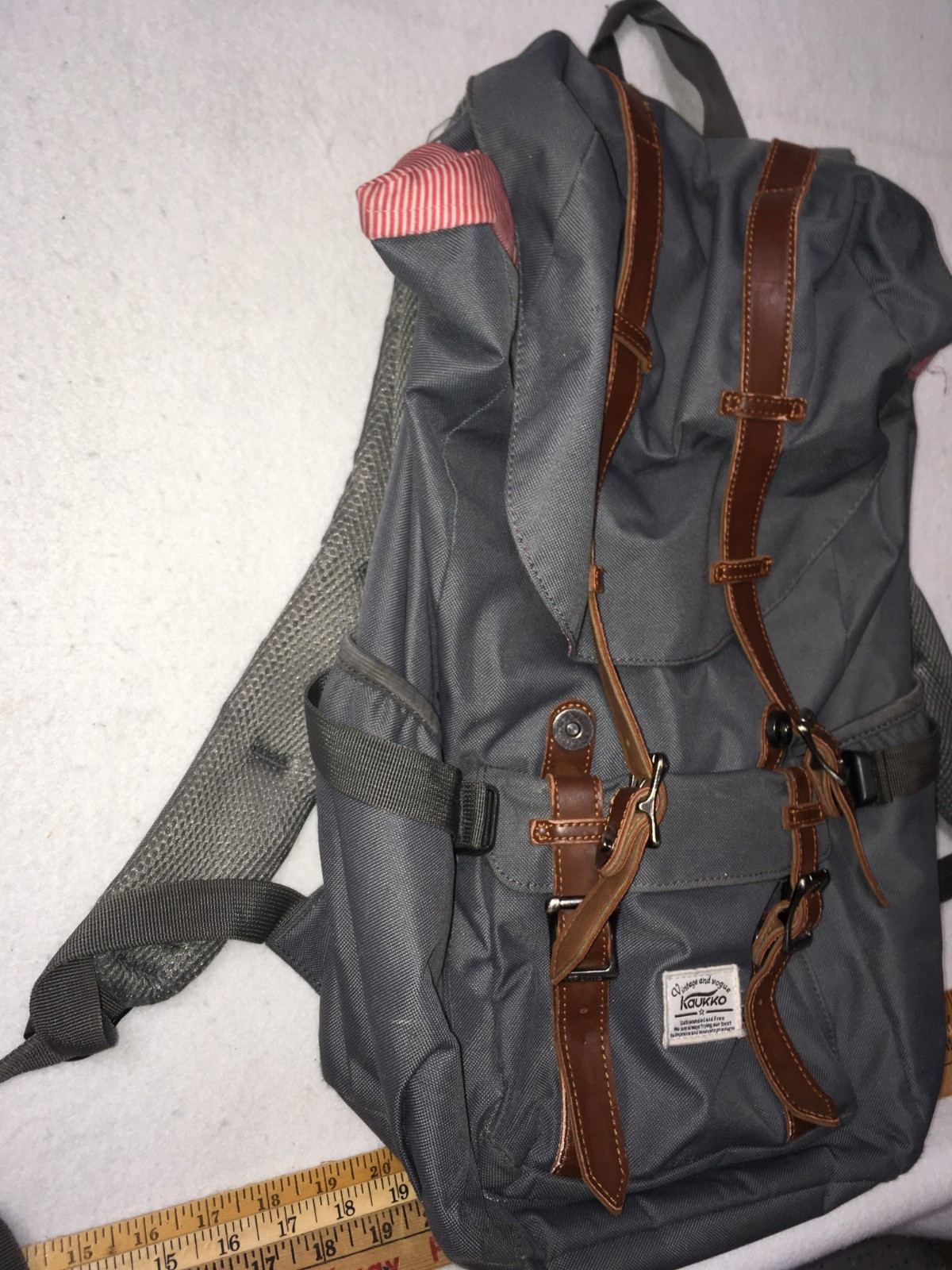 Kaukko Back Pack Vintage And Vogue Red Striped Lining Very Nice Large Size