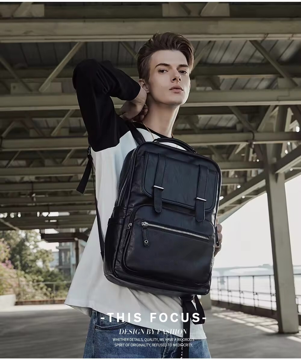 Waterproof Unisex Bag PU Leather Travel Backpack SchoolBag outdoor Men Mochila