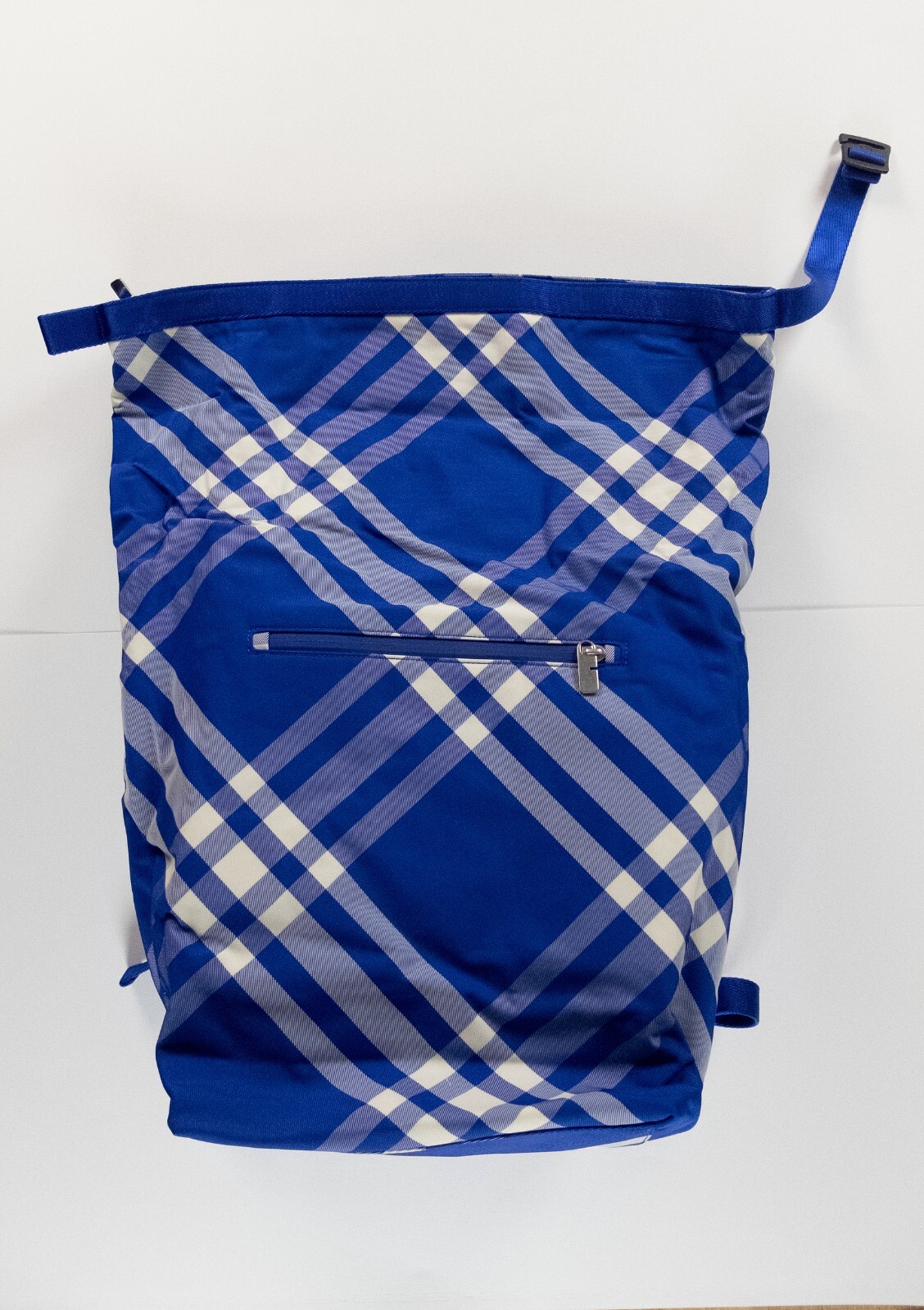 (NO CUSTOMS TAX) BURBERRY blue & white check roll-top nylon backpack authentic