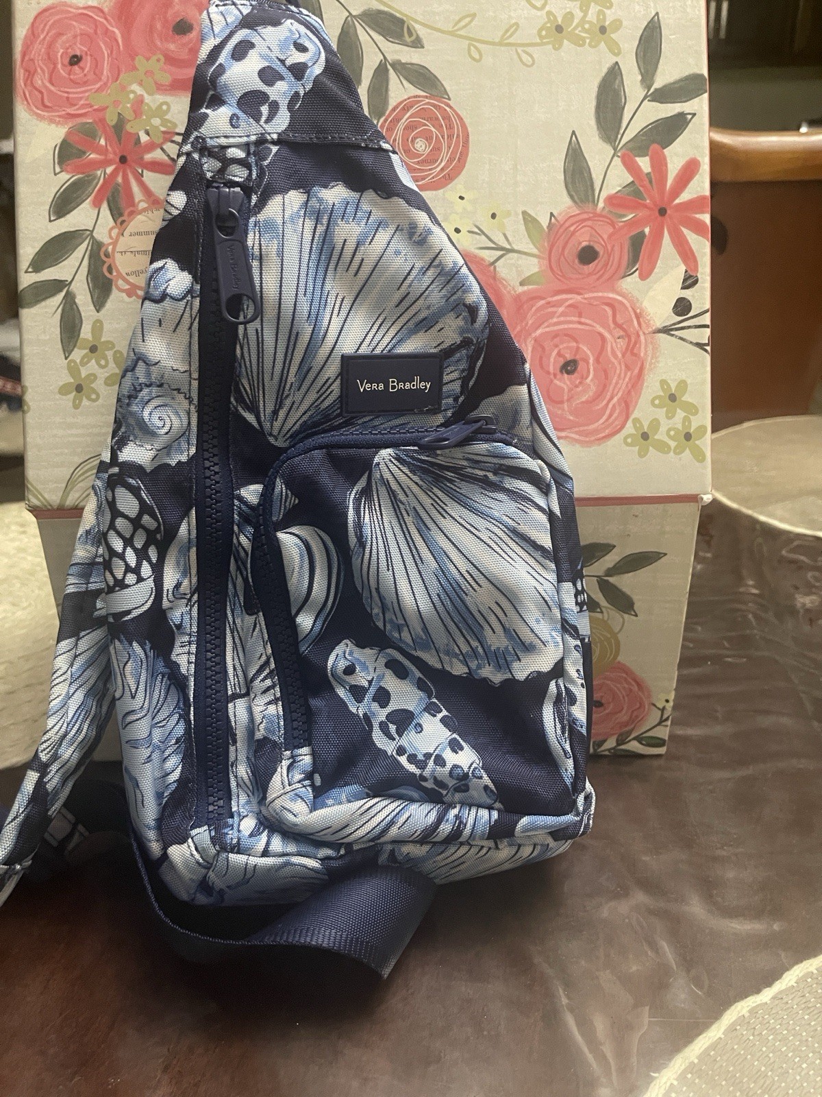 Vera Bradley BlueFloral Sling mini backpack Crossbody Strap Zip Adjustable