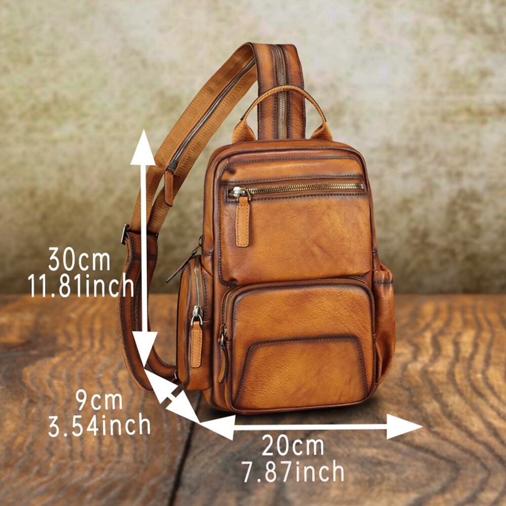 Genuine Leather Large Sling Bag for Men Women Crossbody Bag Sling Backpack Purse