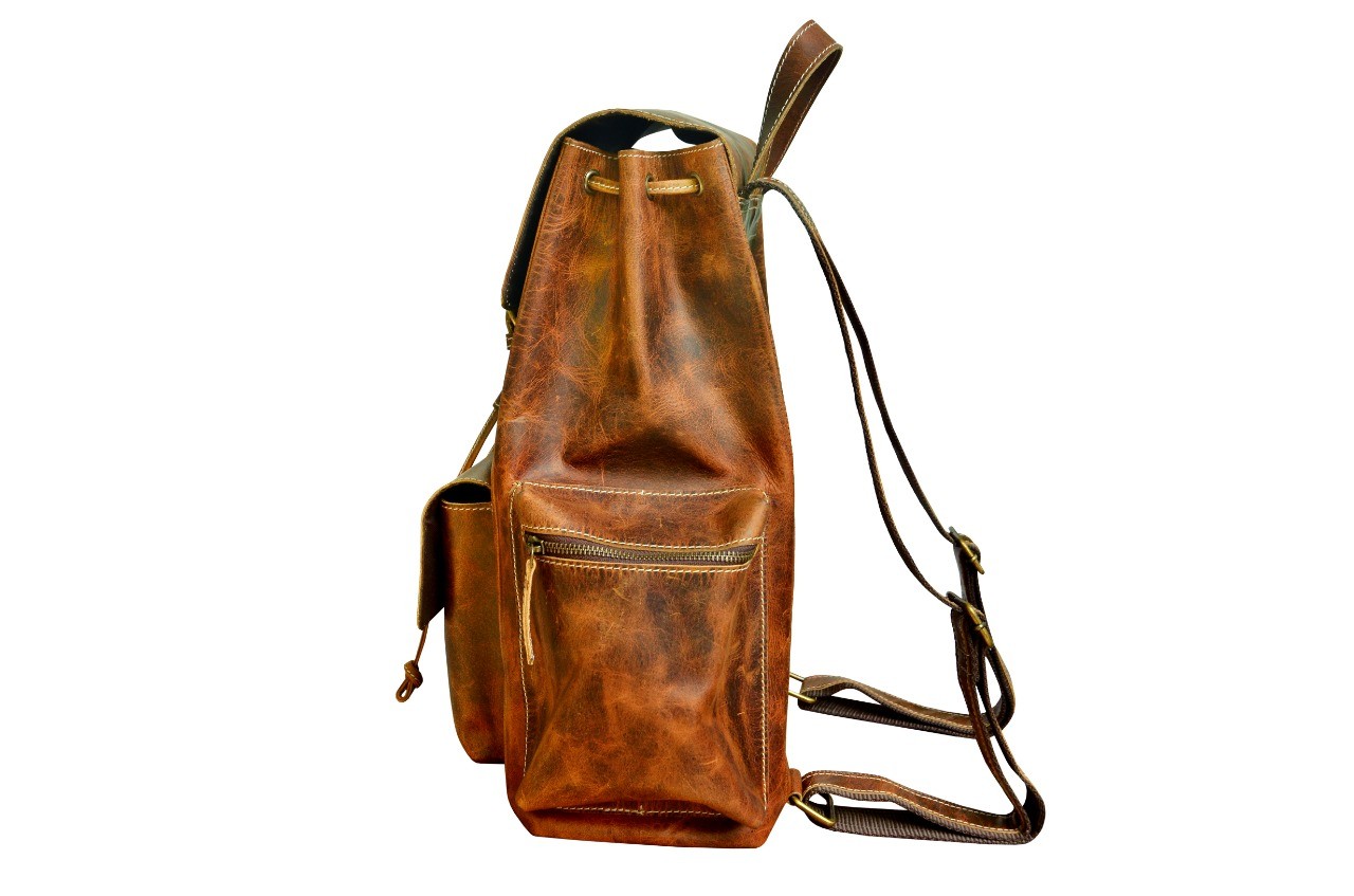 Handcrafted Full-Grain Pebbled Leather Casual Carry-On Travel Work Backpack