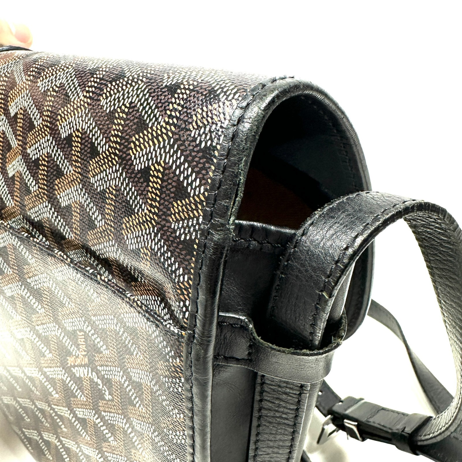 Authentic◇GOYARD Belvedere MM Shoulder Bag Herringbone Print Black Men’s
