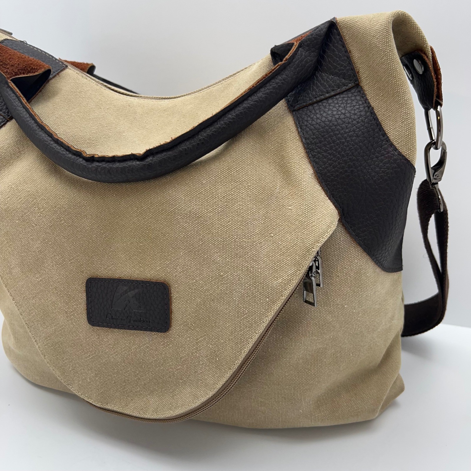 CANVAS Messenger Bag Leather Trim Crossbody Commuter Tote Outdoor Travel Casual
