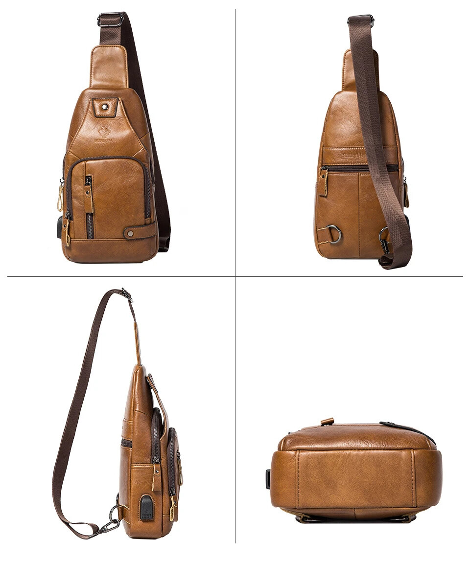 Leather Chest Bag Genuine Shoulder Crossbody Men’s Men Sling Casual Bags Retro