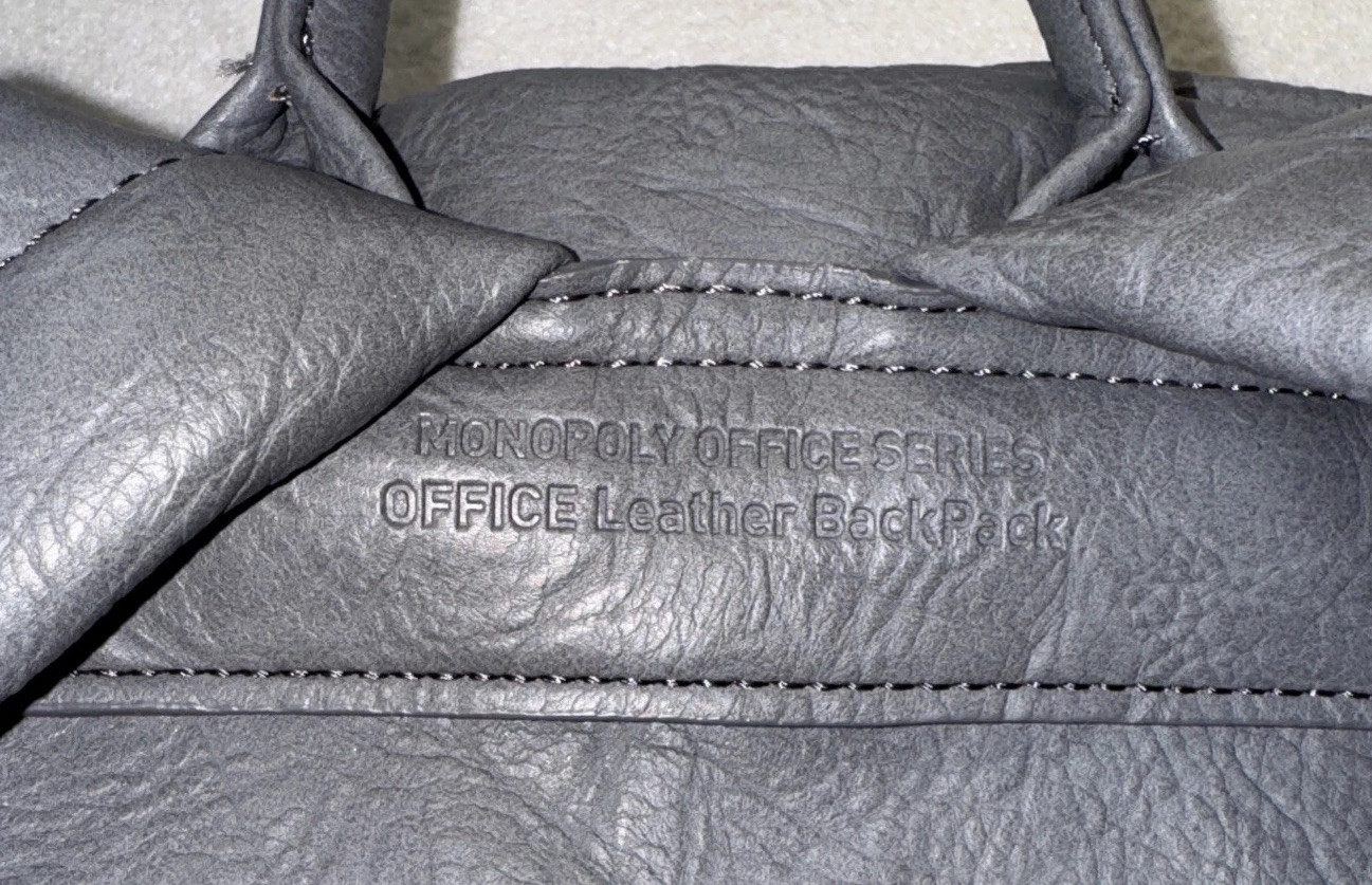 Monopoly Office Faux Leather Backpack Daily Laptop Bag Gray 13×11 Discontinued
