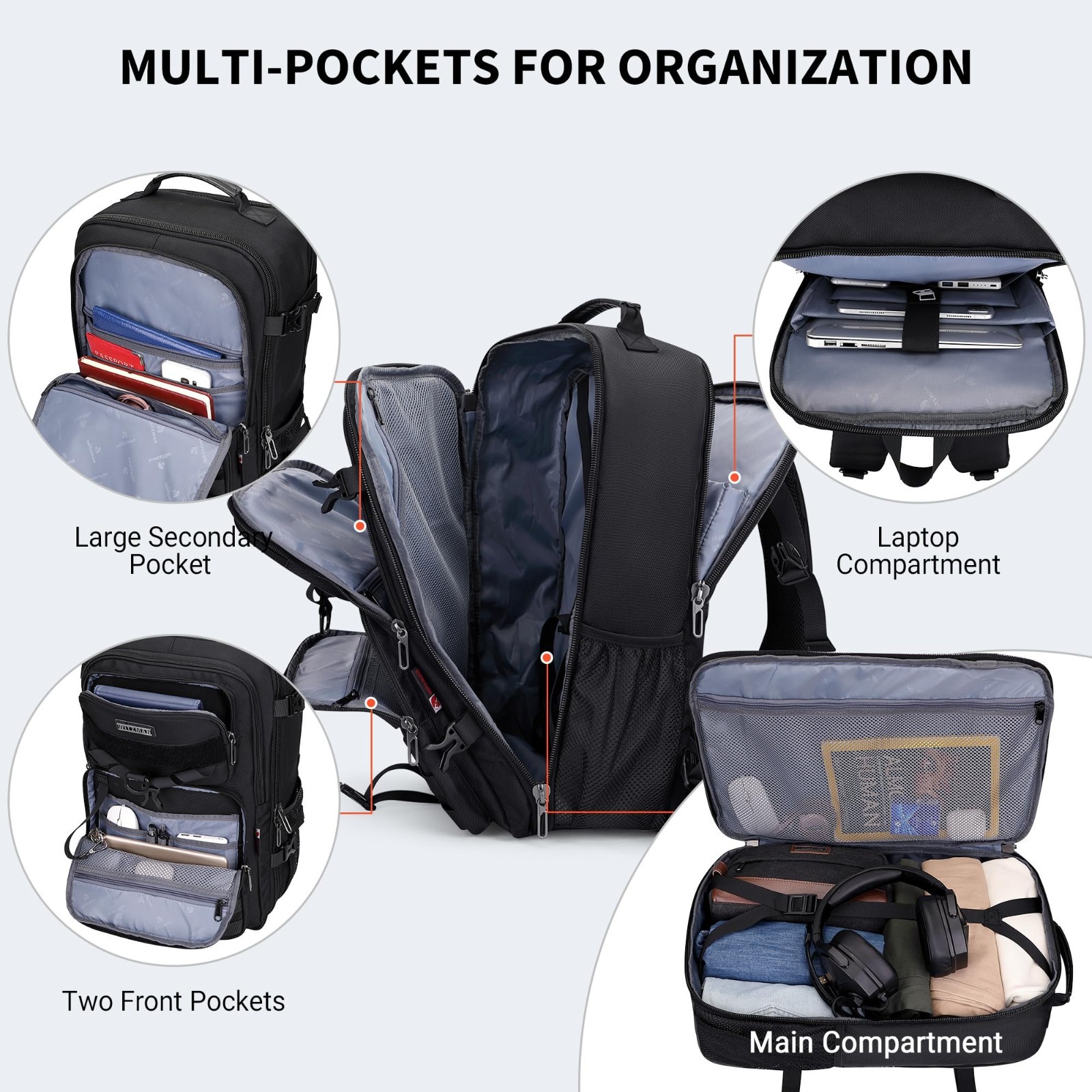 Large 45L Convertible Travel Backpack for Men – Fits 17″ Laptop, Airline Approve