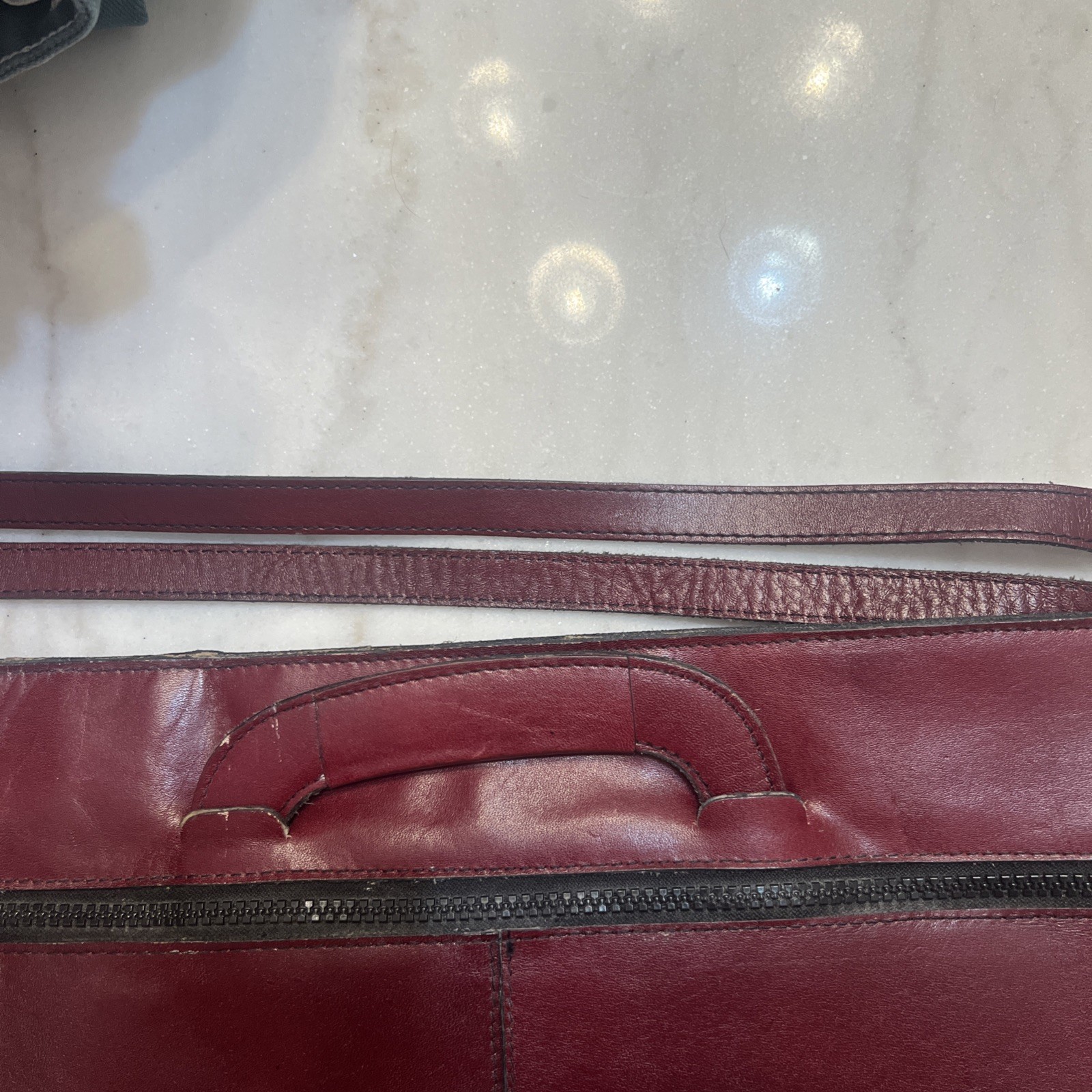 Vintage Genuine Leather Made In Uruguay Maroon Briefcase With Strap