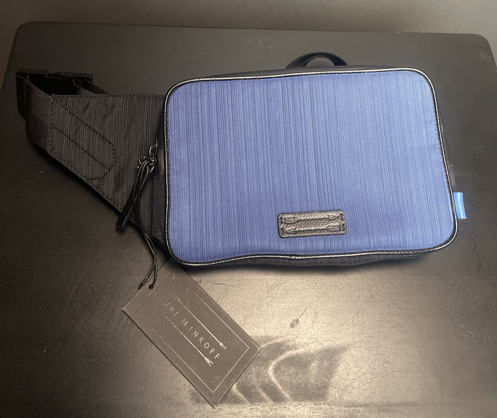 Uri Minkoff Nou Fanny Pack Royal Blue Colorblock Nylon Leather Trim XP17MNYS10