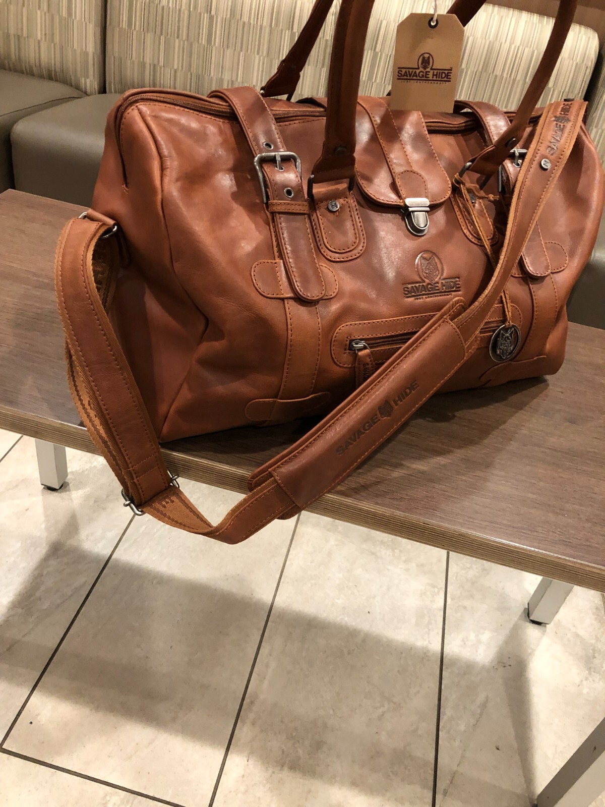 full grain leather duffle bag new cognac color