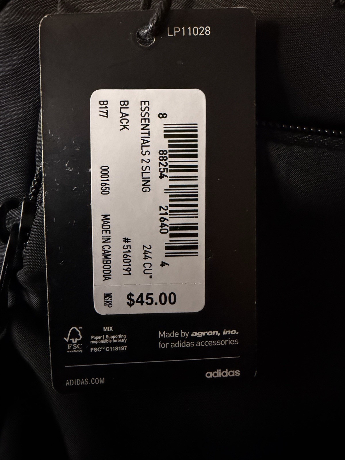 Adidas Essentials 2 Sling Bag Black Crossbody Backpack NEW With Tags