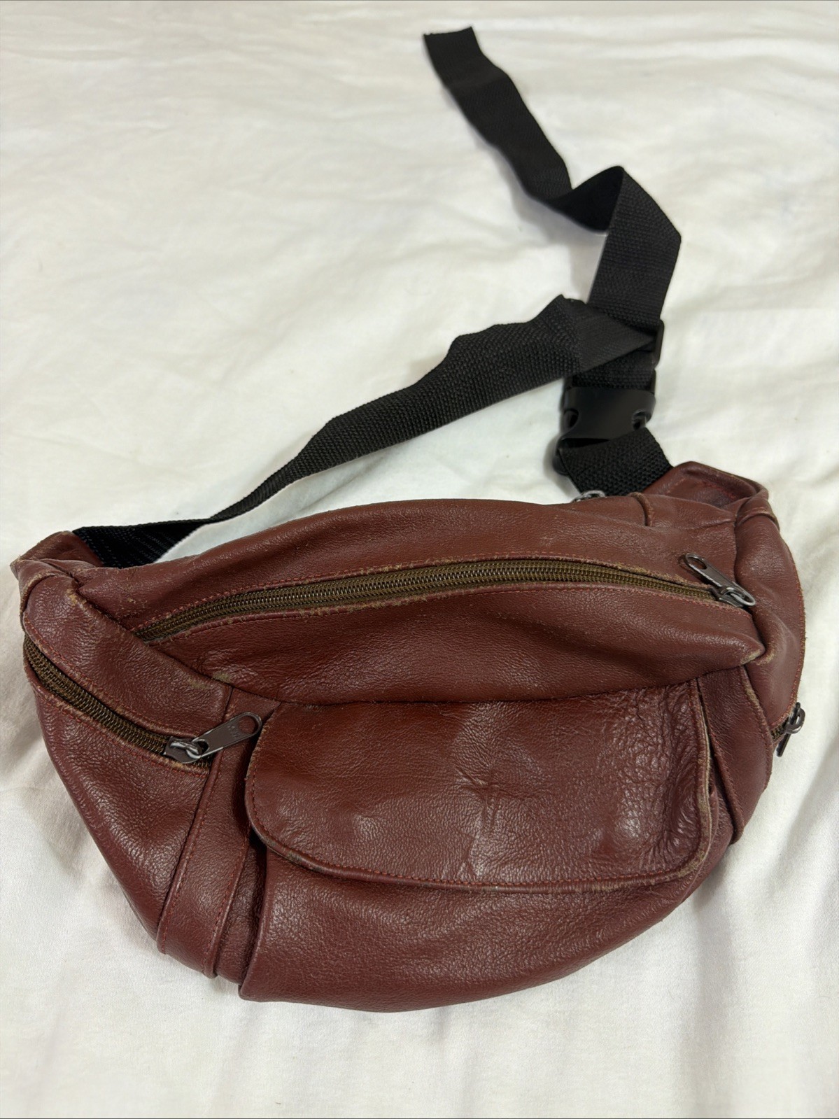 Vintage Brown Leather Fanny Pack Waist Bag 10x5x4 Unbranded