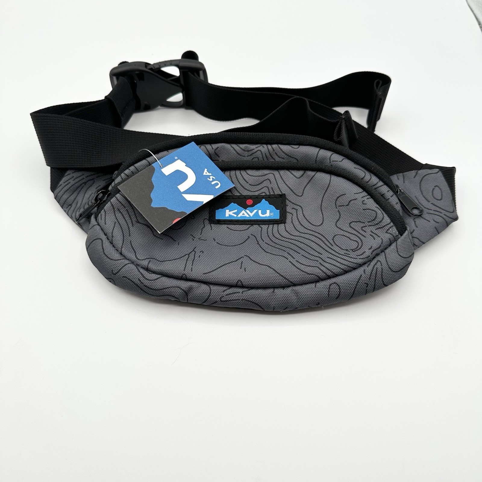 KAVU Spectator Waist Pack Black Topo Pockets Adj Straps Grey Water Resist NEW!
