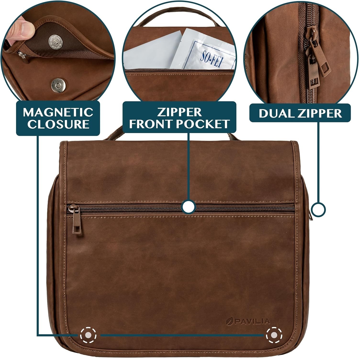 Hanging Leather Toiletry Bag Men’s Shaving Dopp Kit for Travel Bathroom Shower