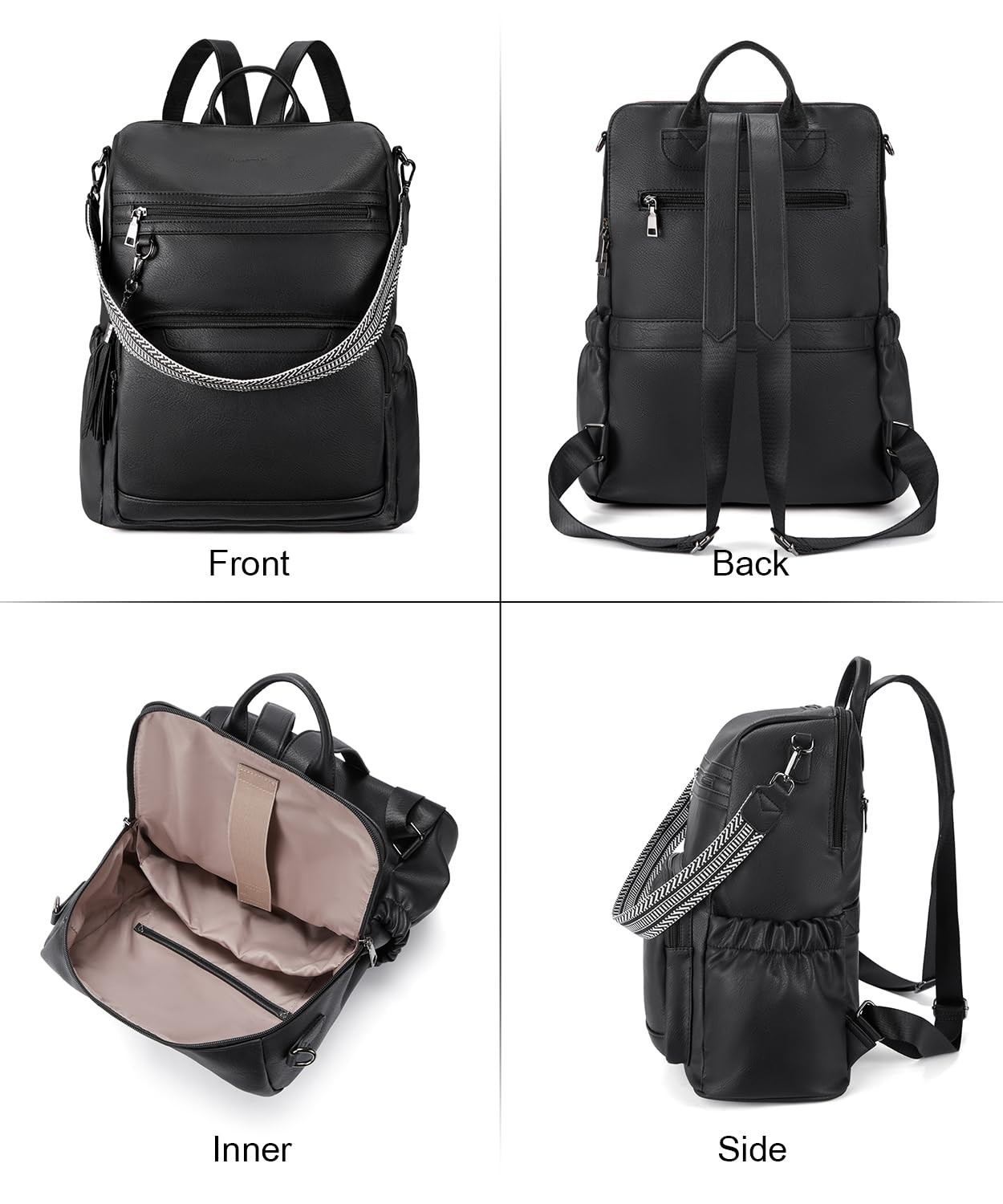 PU Leather Laptop Backpack for Women Designer Travel Backpack with Laptop Com…