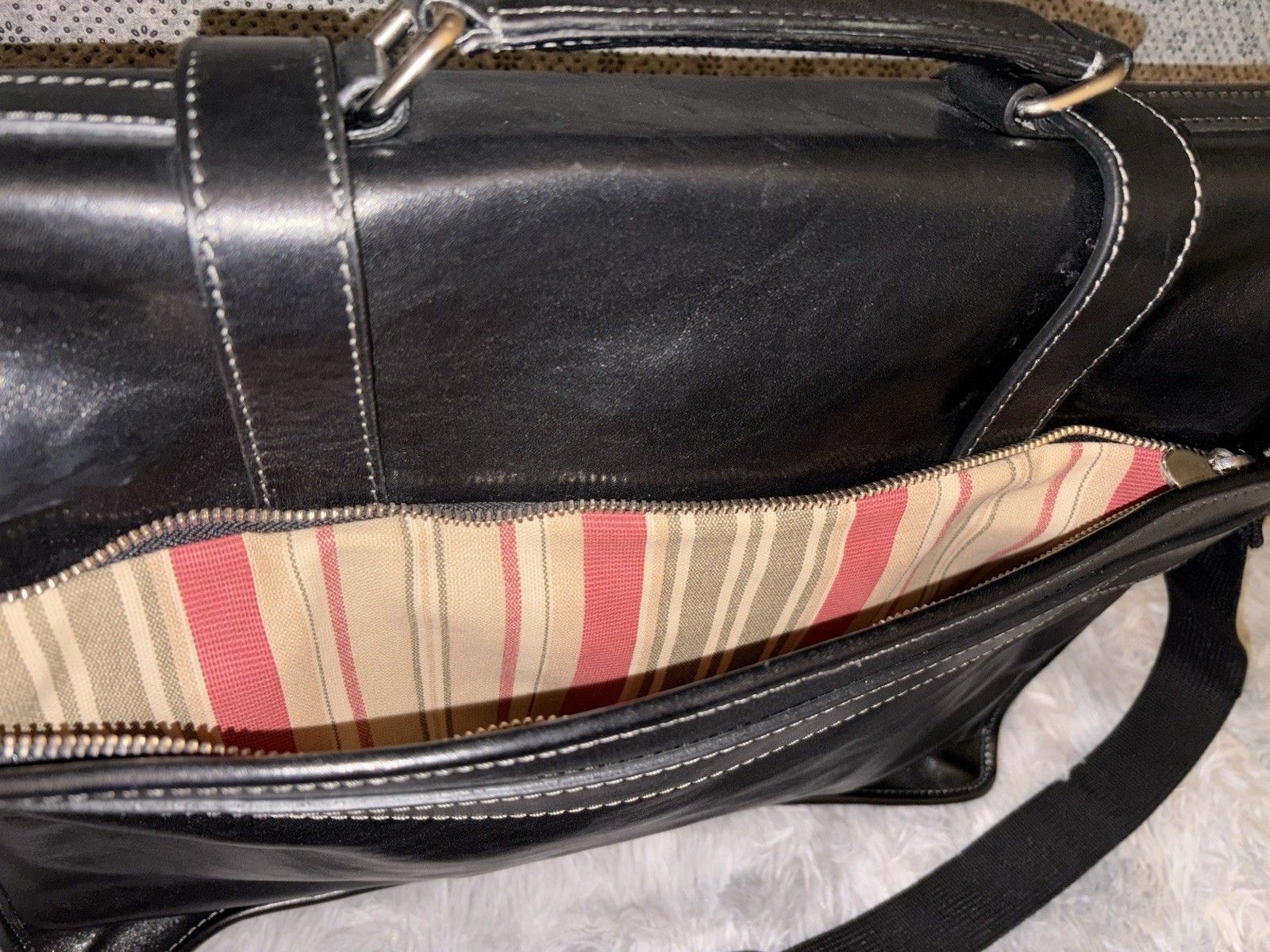 Floto Firenze Black Leather Buckle Strap Briefcase Messenger Bag Made In Italy
