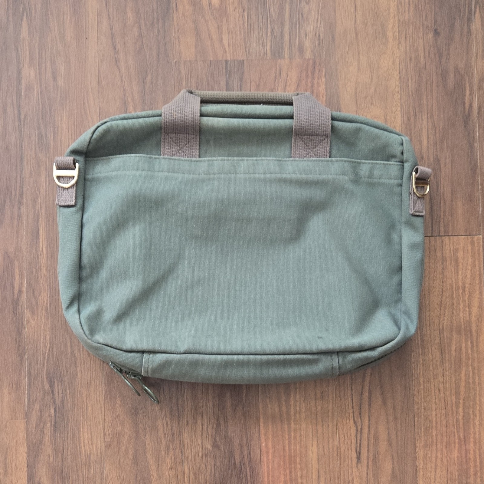 Lands’ End Vintage Green Solid Zip Briefcase Canvas Bag Handles Pockets USA