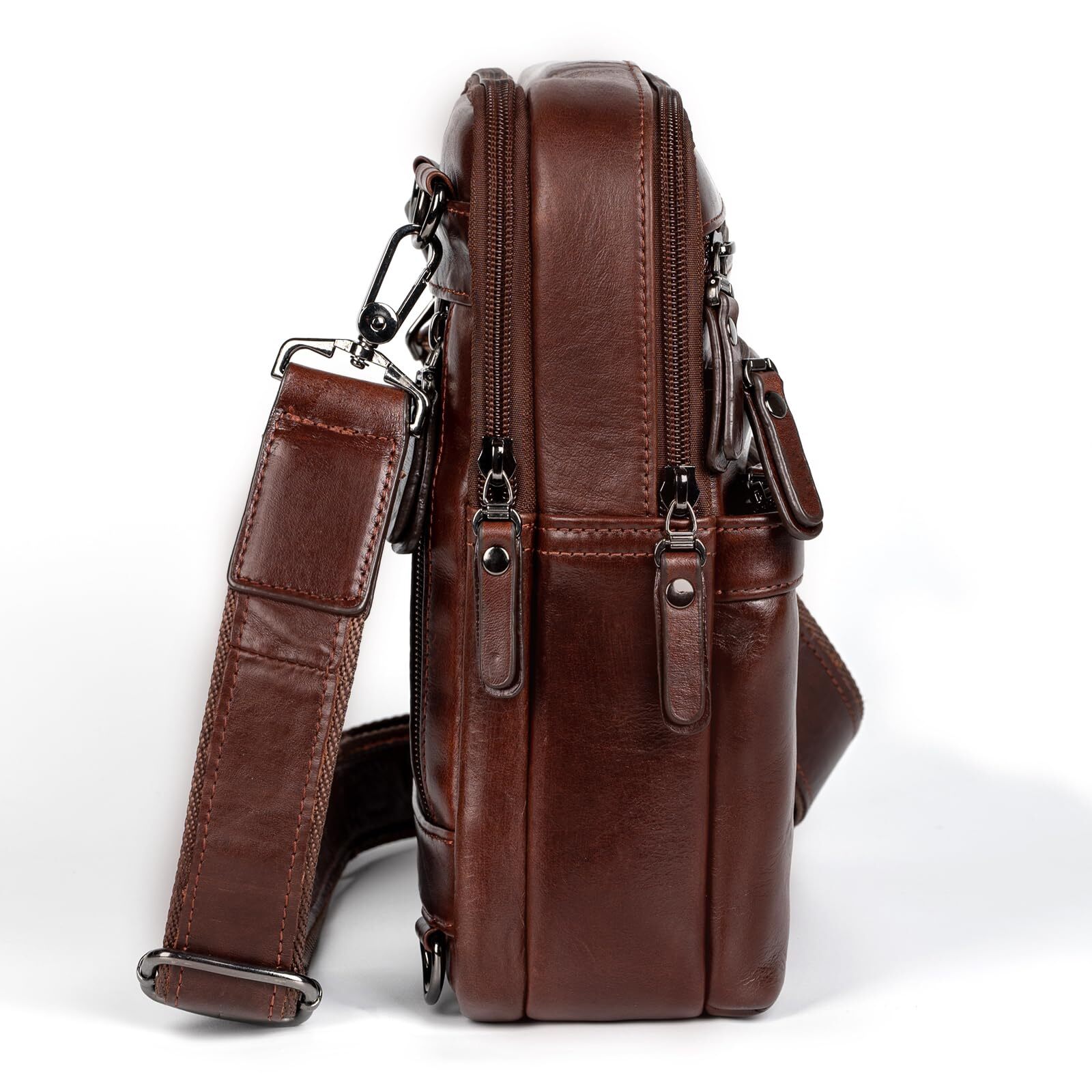 Leather Messenger Bag for Men, Small Leather Sling Shoulder Bag Messenger Pack
