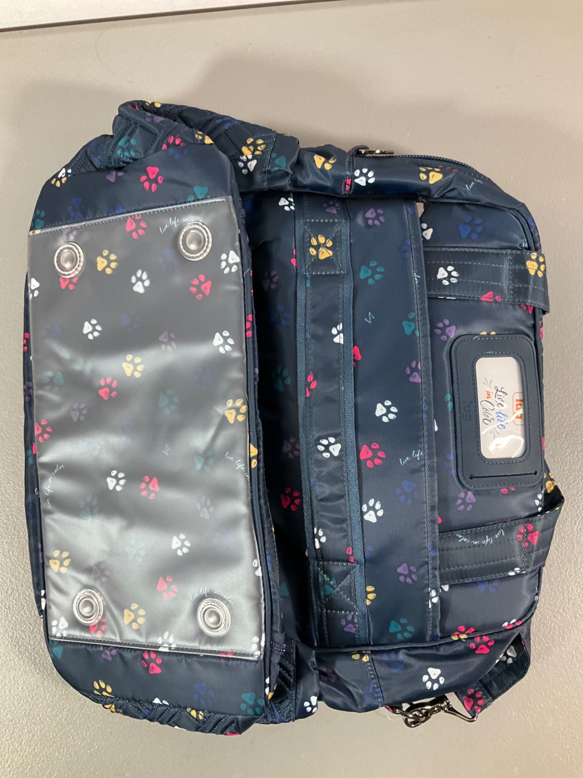 Lug Quilted Overnight Tote Bag – Unisex Navy with Paw Print Charm, Multiple Comp