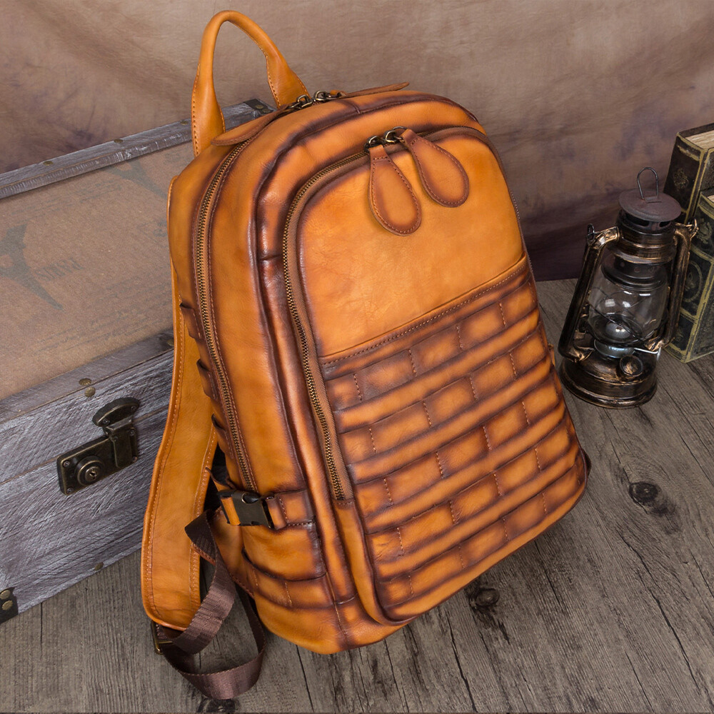 Genuine Leather Large Backpack Purse for Men Knapsack Rucksack Bag Laptop Travel