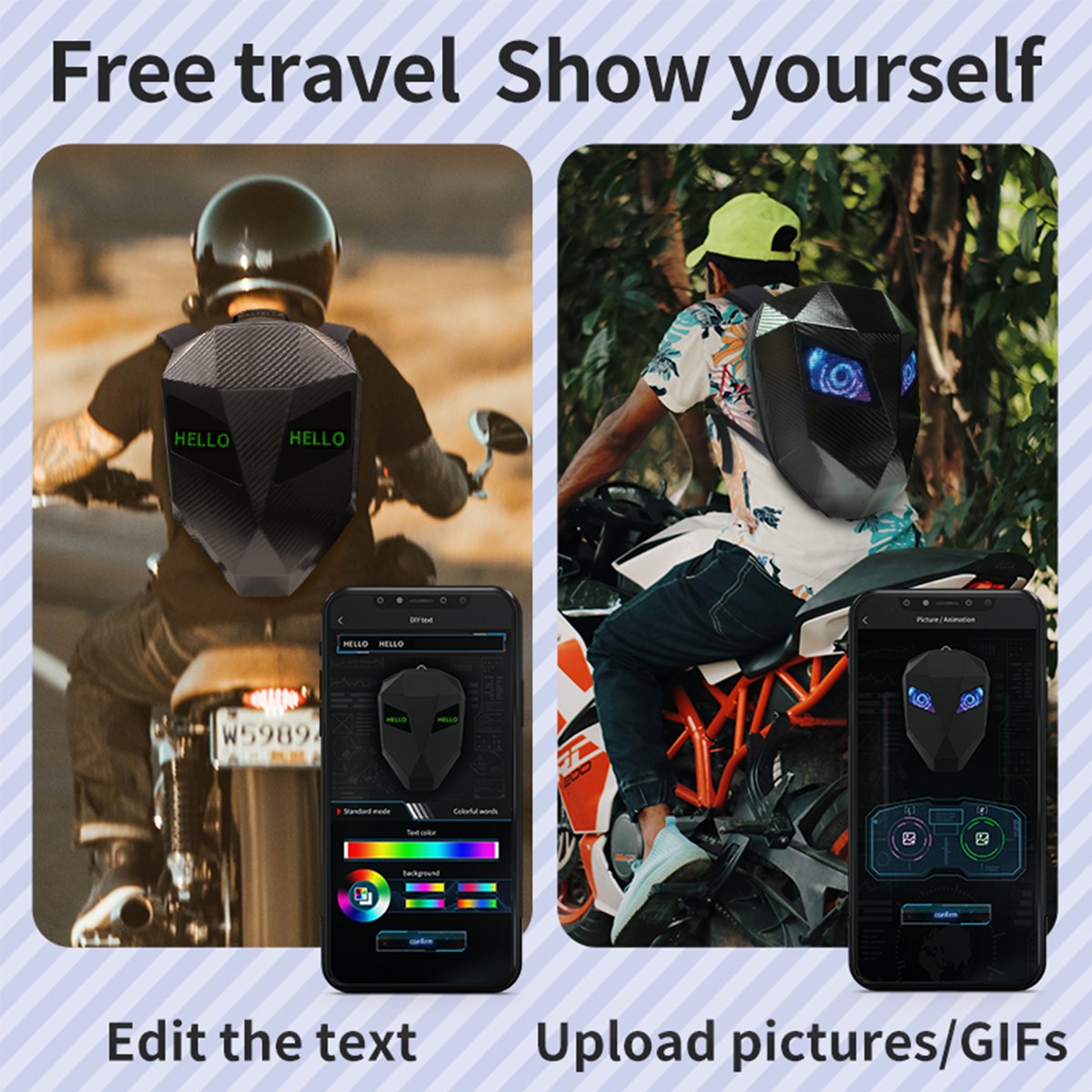 Motorcycle LED Knight Backpack Laptop Bag DIY programming Backpack 3D Waterproof