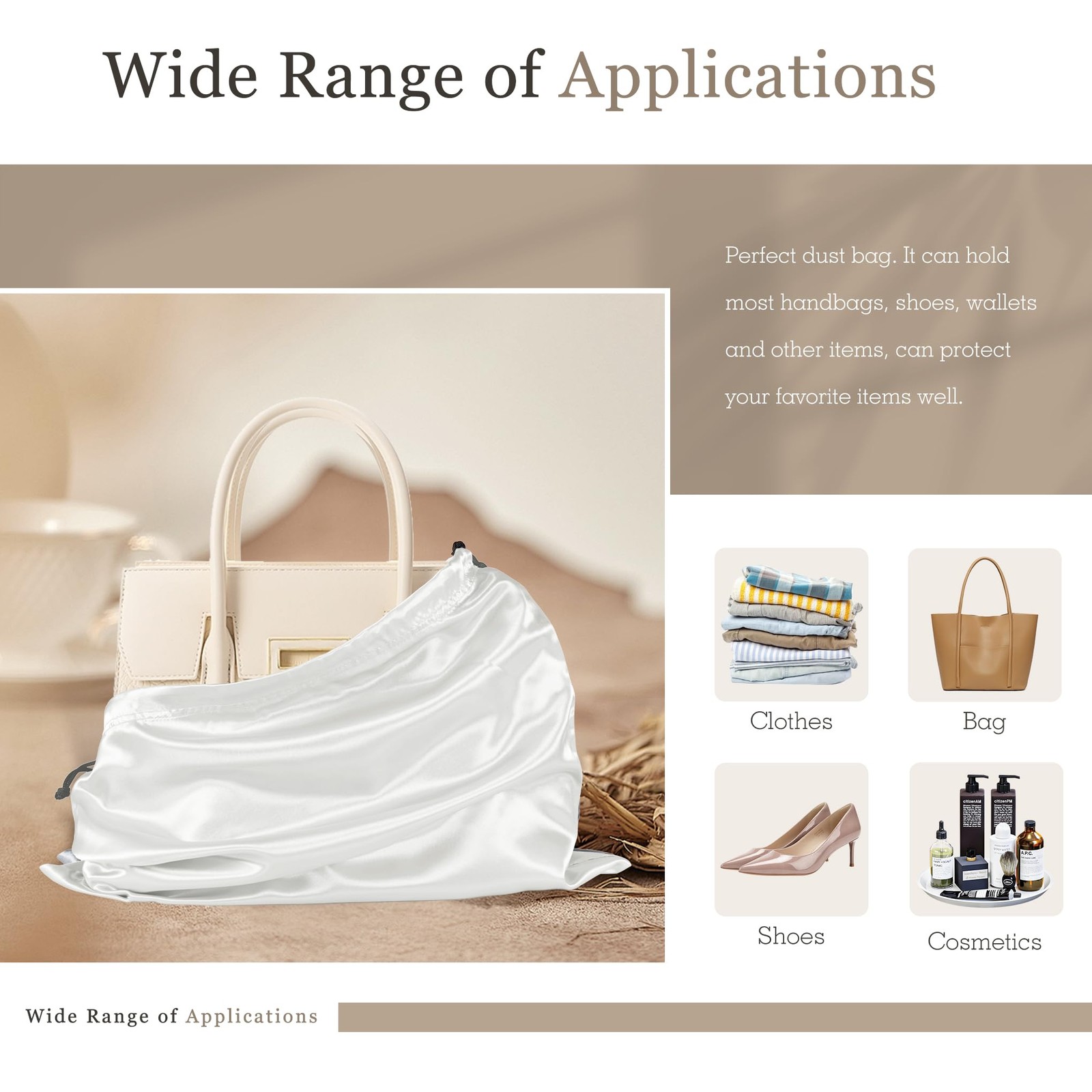 White Satin Dust Bags 3 Pack Drawstring Pouch for Purse, 19.6×15.7in