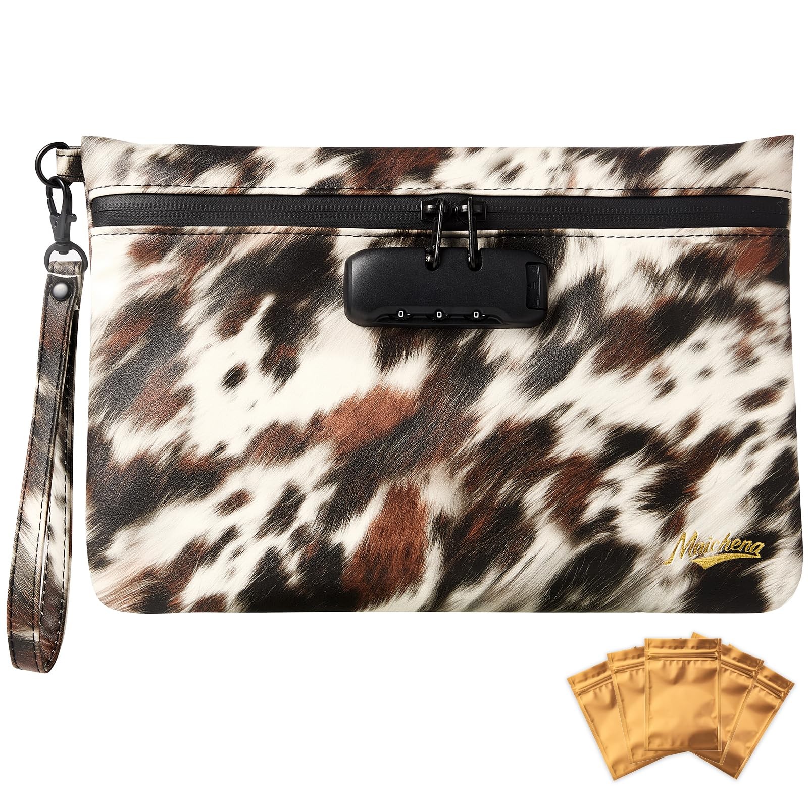 MAICHENG Storage Bag with Combination Lock, Carbon 11 x 7.5 inches, Dark Cow
