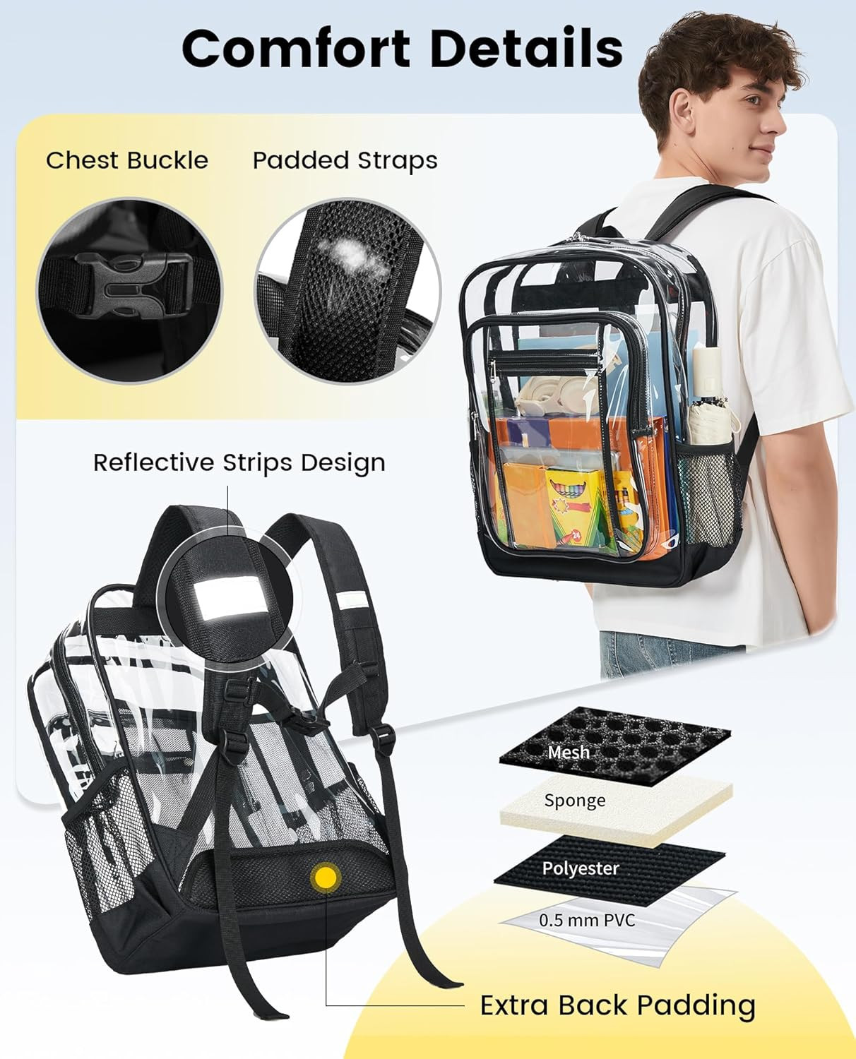 Clear Backpack Heavy Duty – Extra Large Clear Backpacks with TSA Lock Transparen