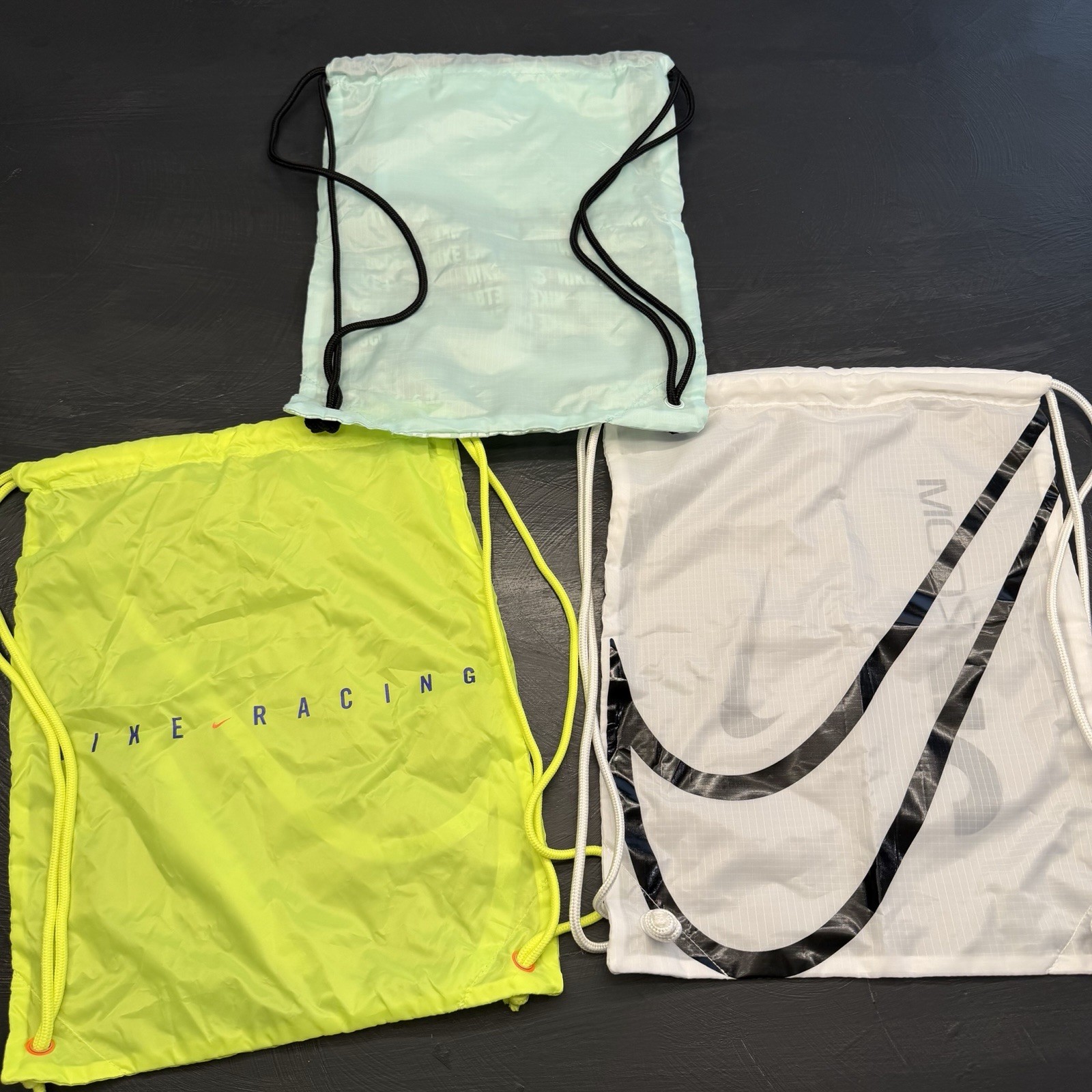 Nike Drawstring Shoe Bag Lot (3) Soccer Track Neon Racing Zoom Phantom Luna Mint