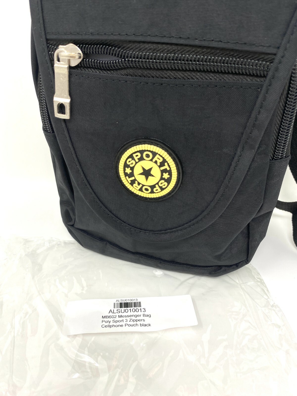Messenger Bag Polyester Sport 3 Zippers Cellphone Pouch Black Unisex MB602